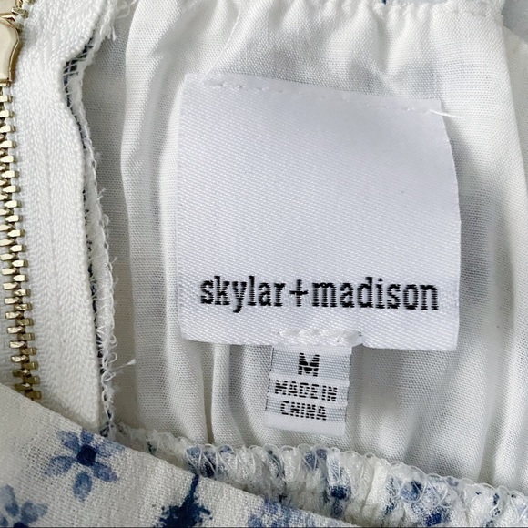 Blue + White Floral Print Smocked Waist Cropped Camisole - Picture 5 of 9